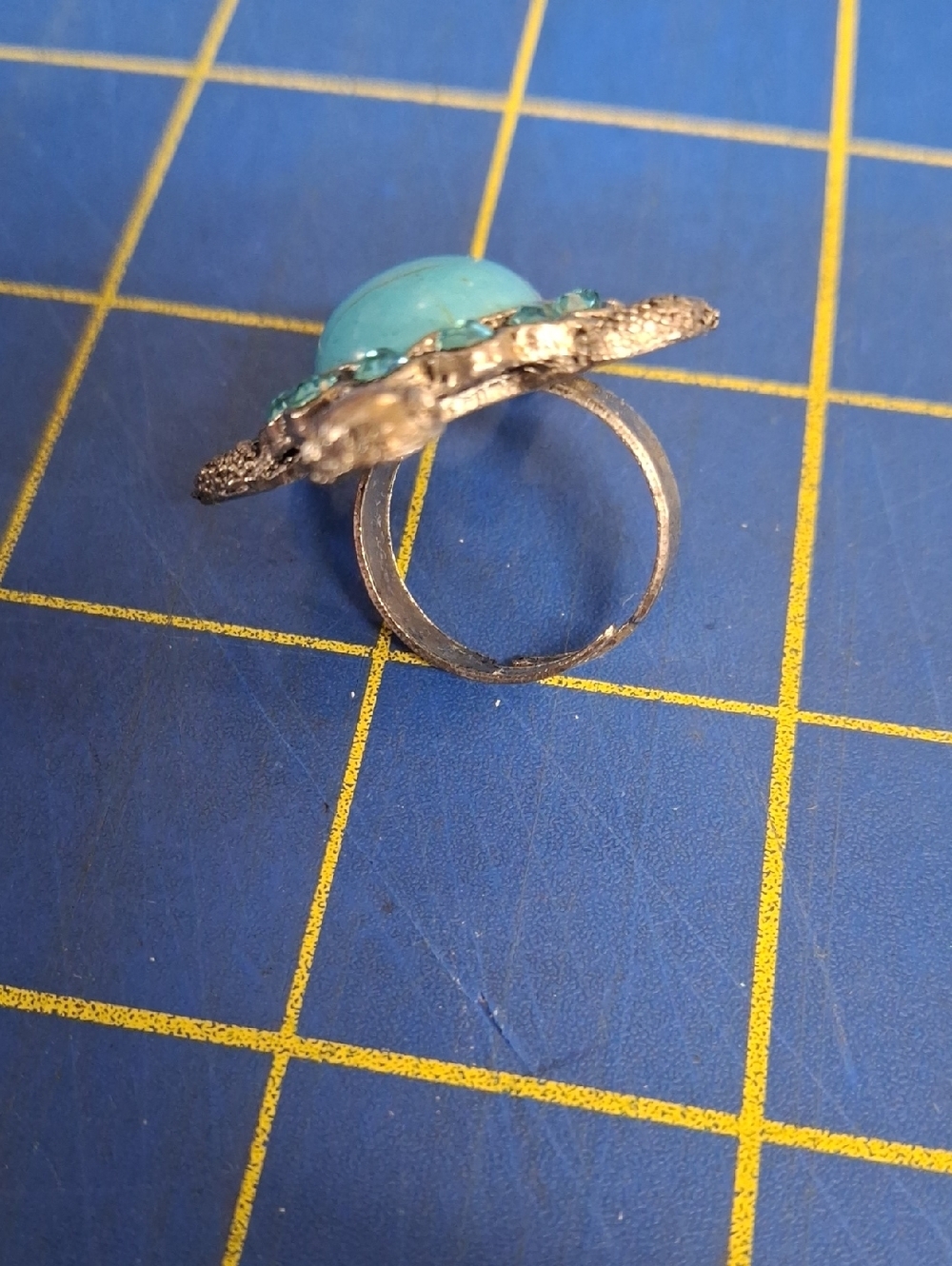 Turtle Rhinestone Silver Tone Adj Turquoise Ring - Picture 4 of 5